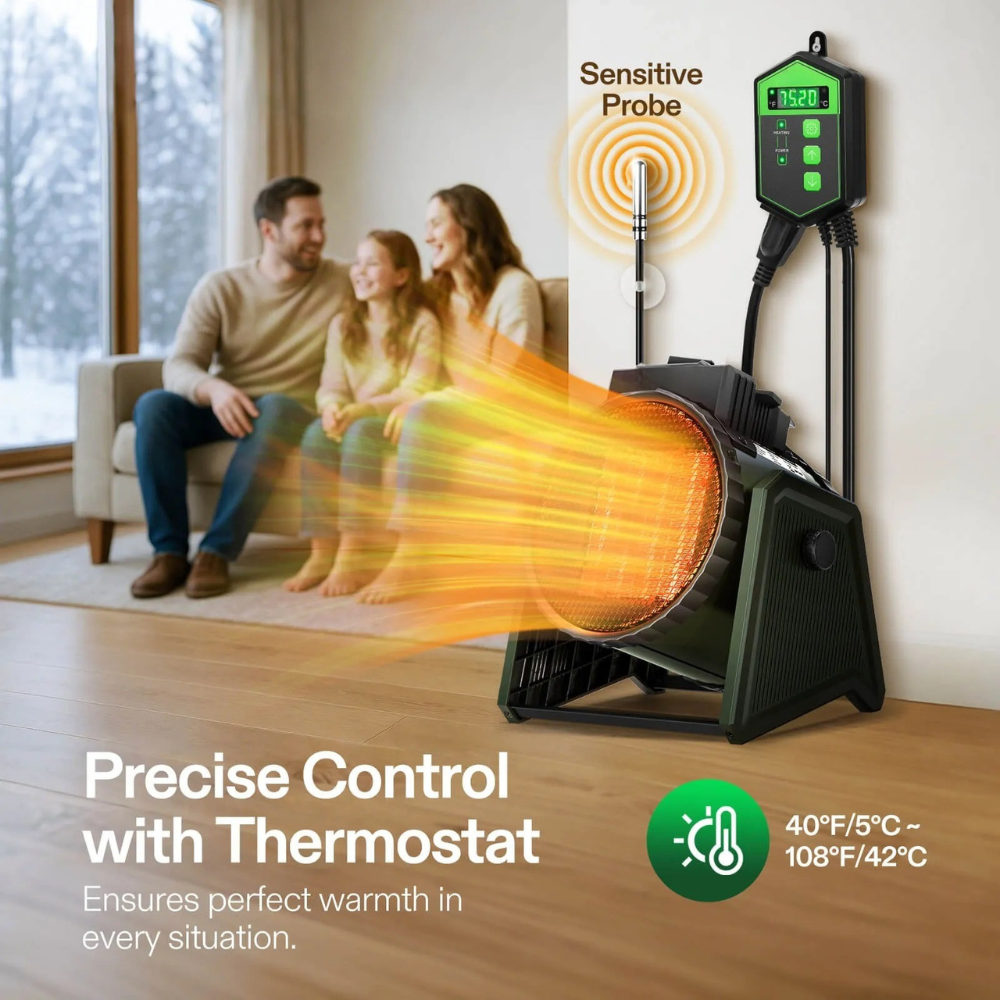 Electric Space Heater Adjustable Thermostat Greenhouse Home Use 5