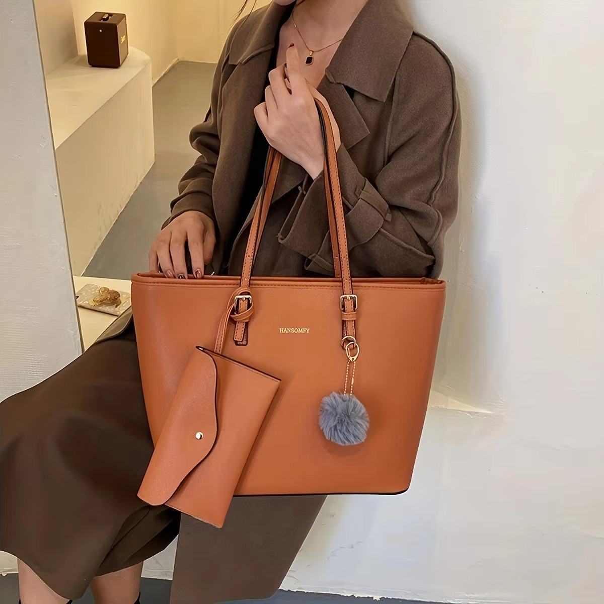 Stylish Ladies Leather Tote Bag - Classic Embossed Pattern - Fesara
