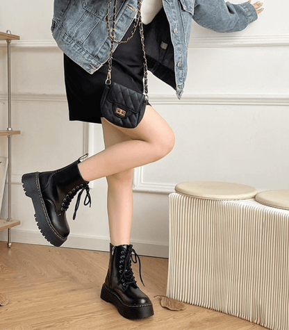 Elegant Knee High Boots in Genuine Leather with Chunky Platform Sole for Stylish Comfort 1