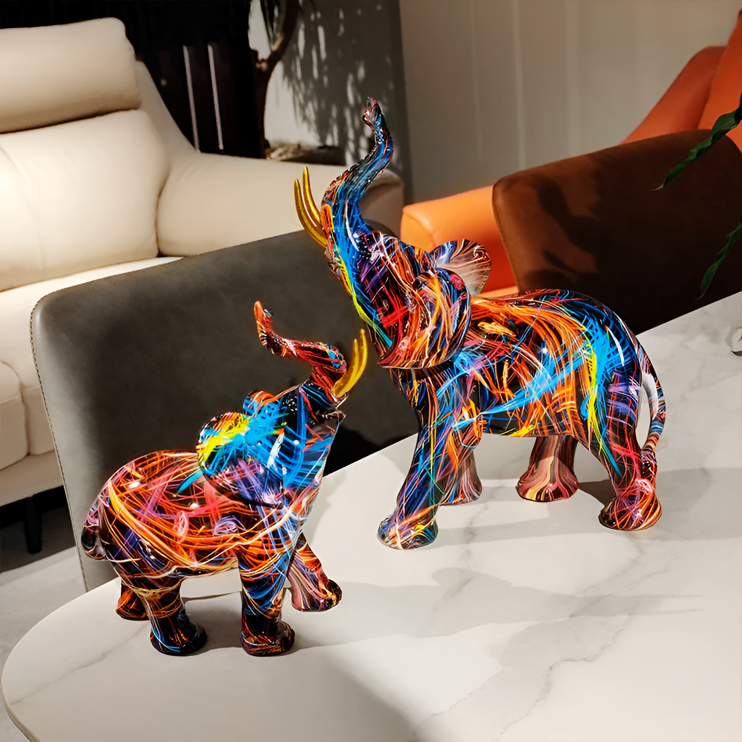 Vibrant Colorful Elephant Figurine – Decorative Home Statue