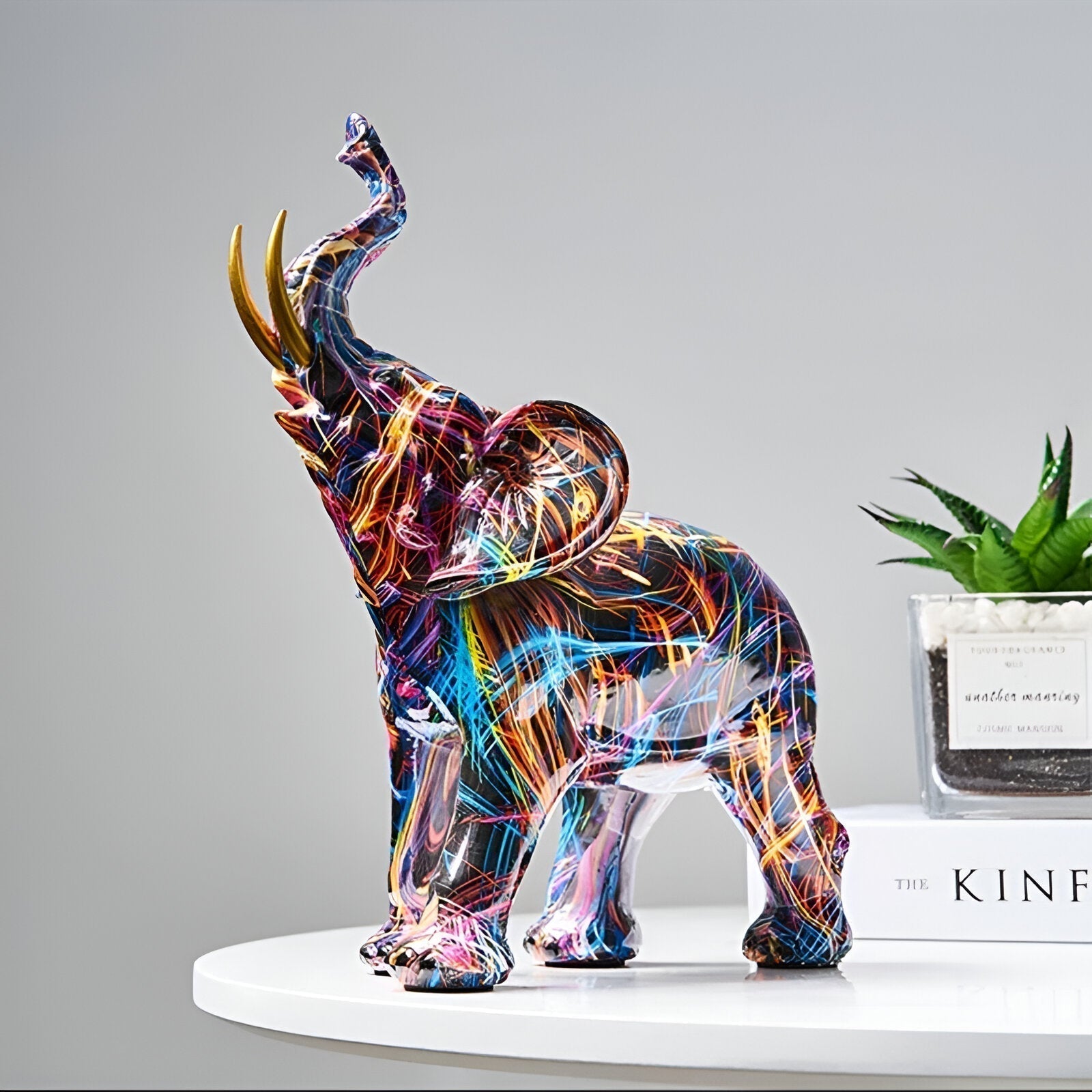 Vibrant Colorful Elephant Figurine – Decorative Home Statue - Fesara