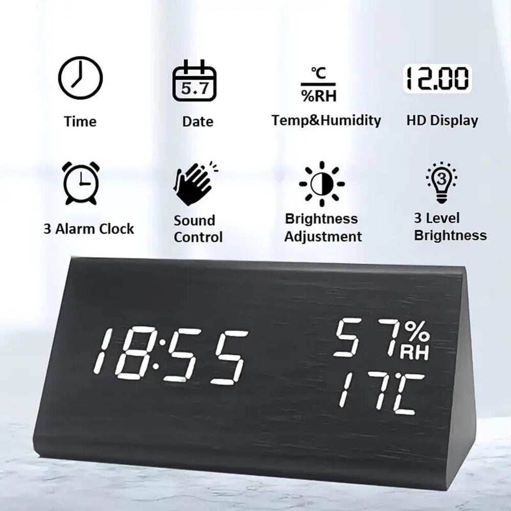 Rustic Wood LED Digital Alarm Clock Radio