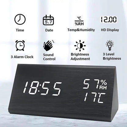 Rustic Wood LED Digital Alarm Clock Radio