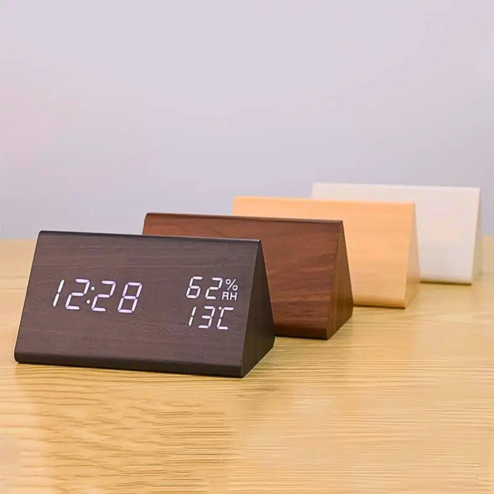 Rustic Wood LED Digital Alarm Clock Radio