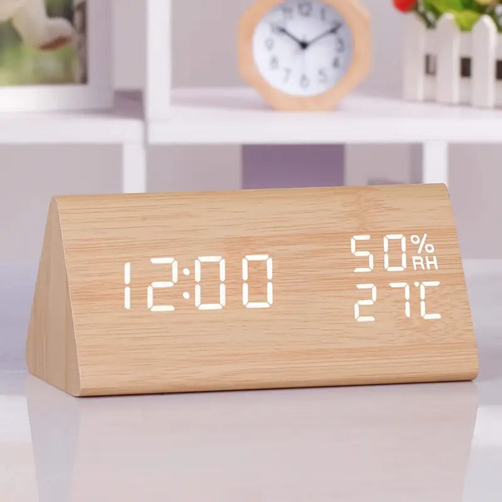 Rustic Wood LED Digital Alarm Clock Radio