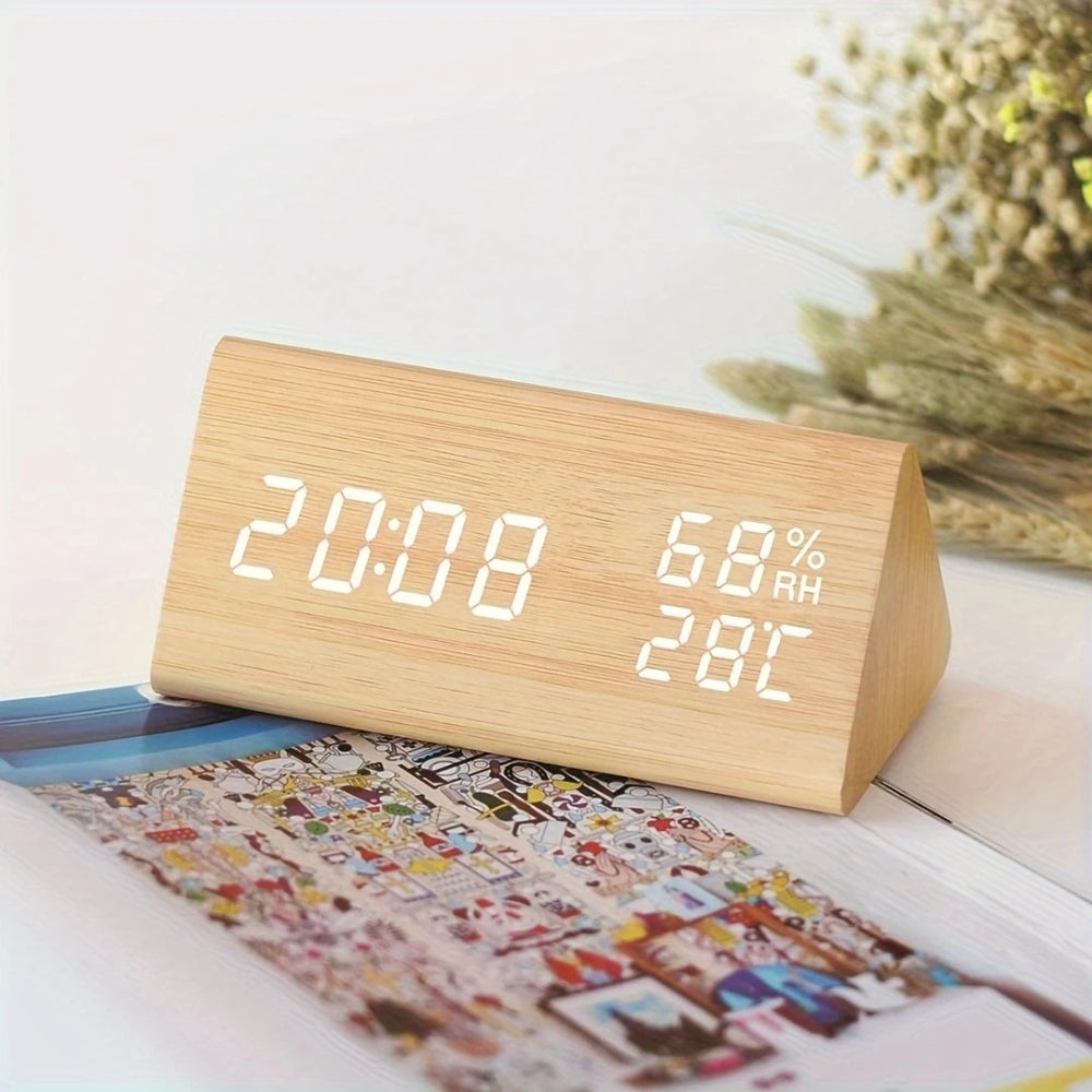 Rustic Wood LED Digital Alarm Clock Radio