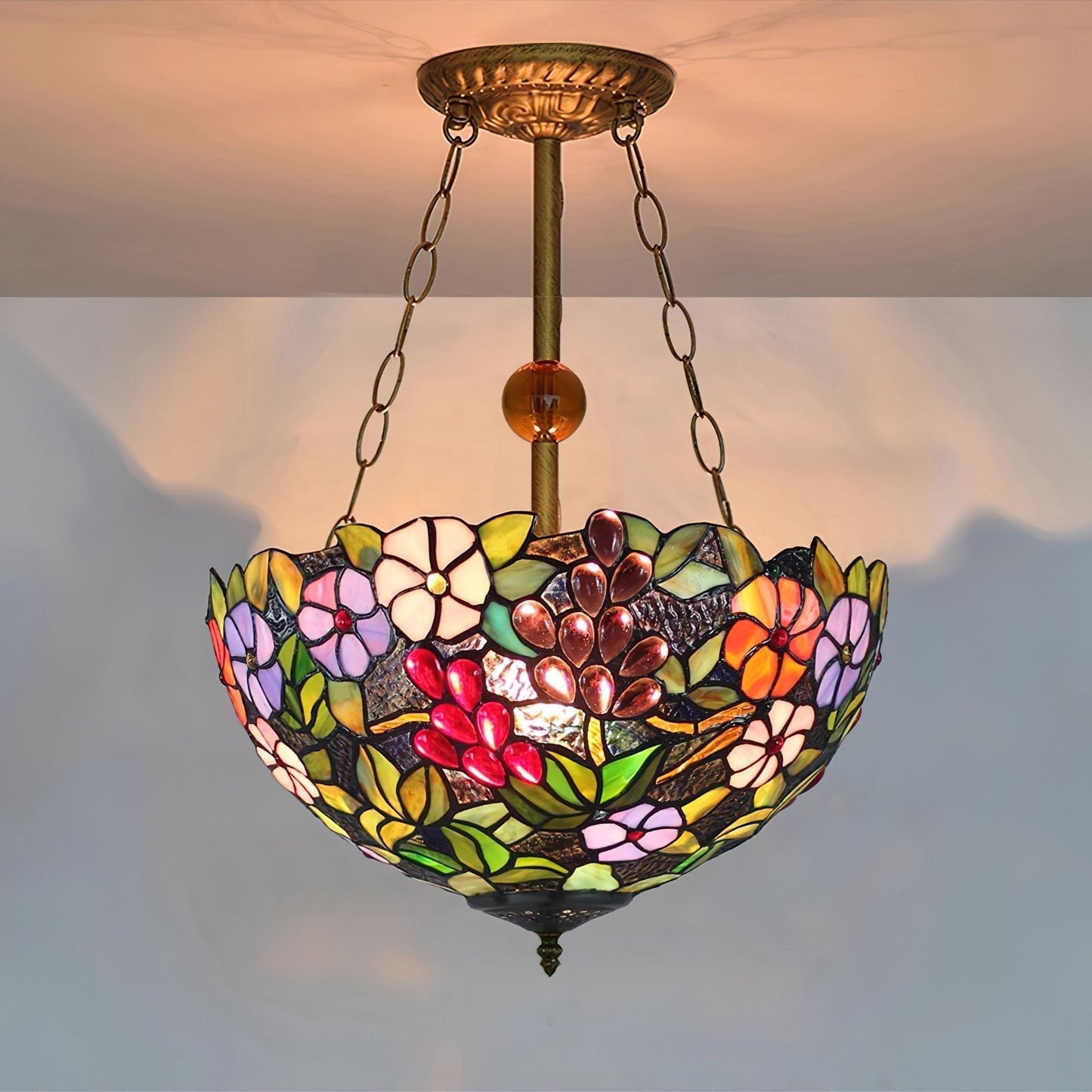 Luxurious Stained Glass Ceiling Lamp with Colorful Shades - Fesara