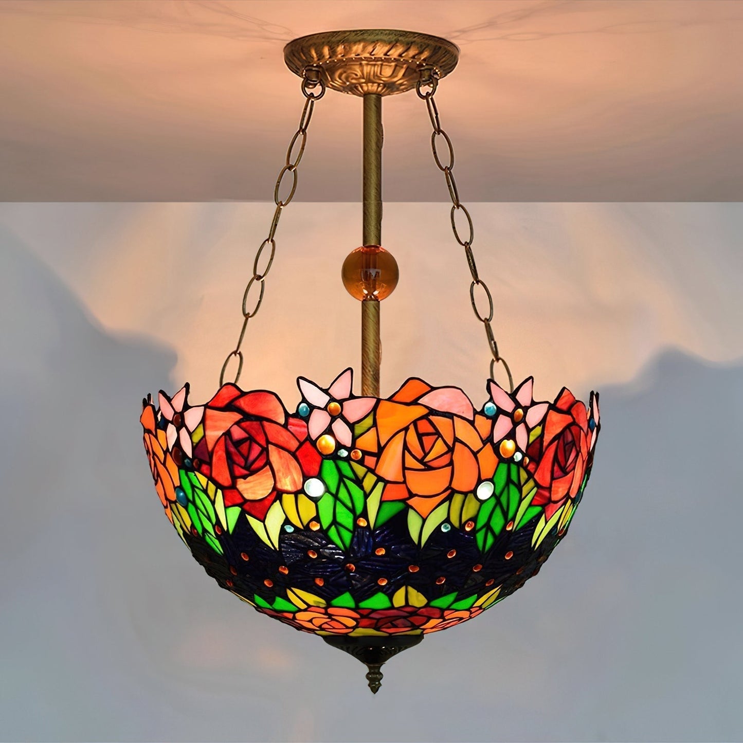 ElysianRose | Vibrant Handcrafted Tiffany Ceiling Light Fixture 2