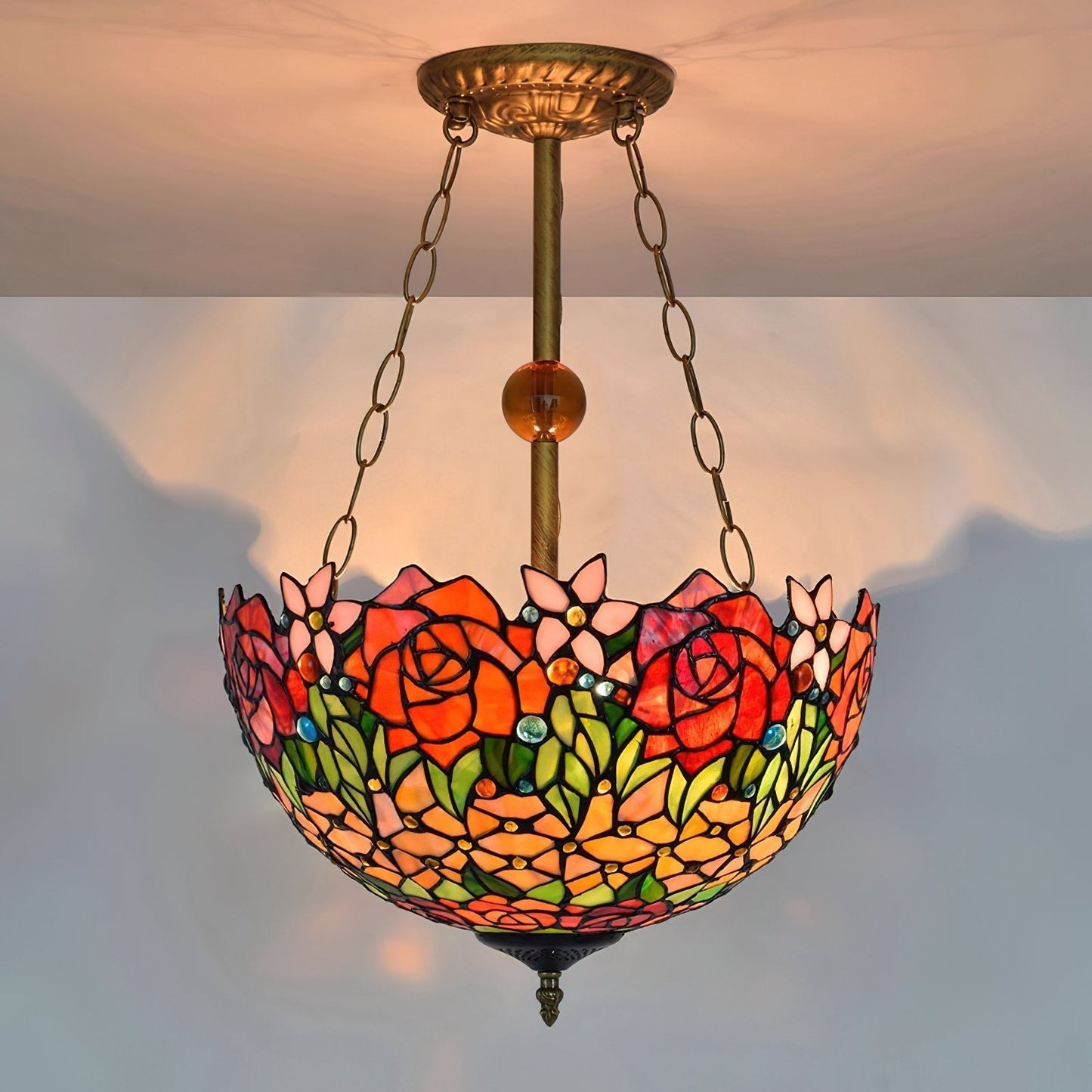 ElysianRose | Vibrant Handcrafted Tiffany Ceiling Light Fixture 3