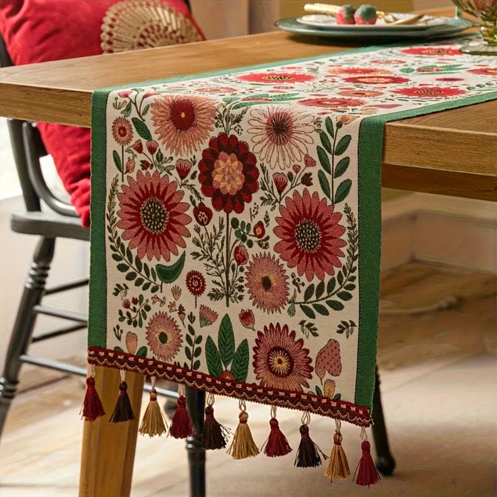 Colorful Embroidered Floral Table Runner