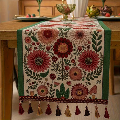 Colorful Embroidered Floral Table Runner