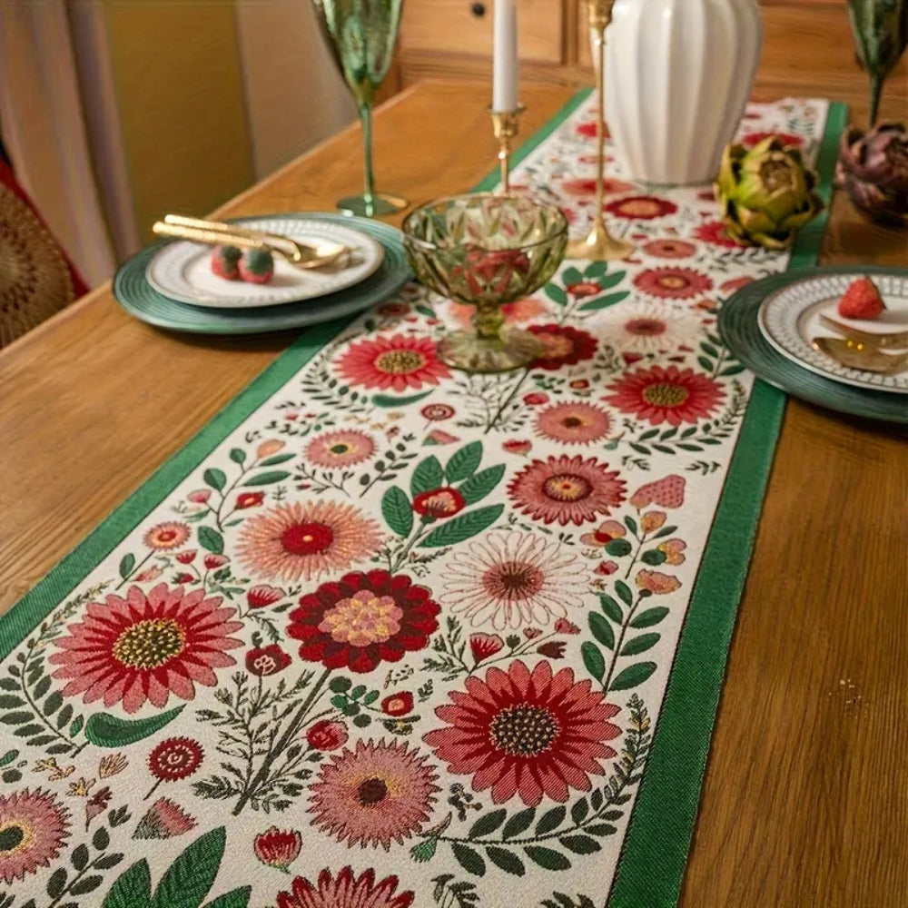 Colorful Embroidered Floral Table Runner