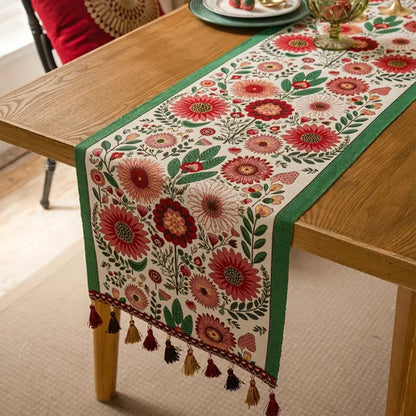 Colorful Embroidered Floral Table Runner