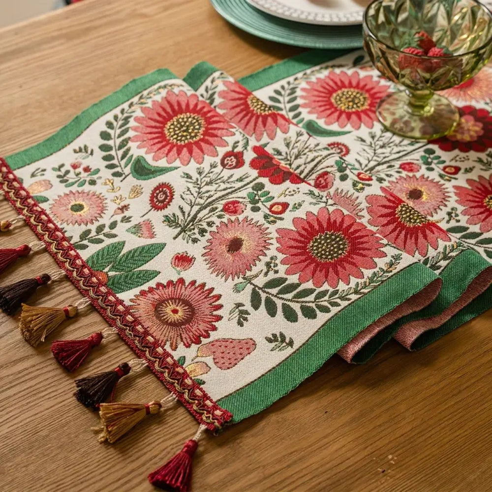 Colorful Embroidered Floral Table Runner