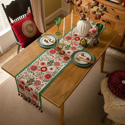 Colorful Embroidered Floral Table Runner - Fesara