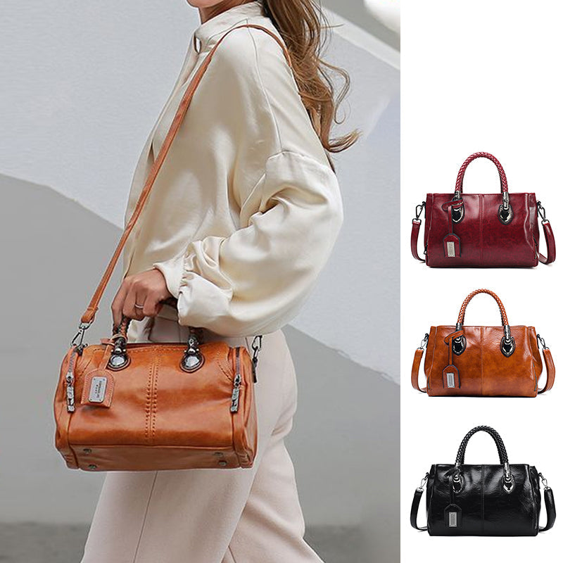 Luxury Wax Leather Boston Tote Bag
