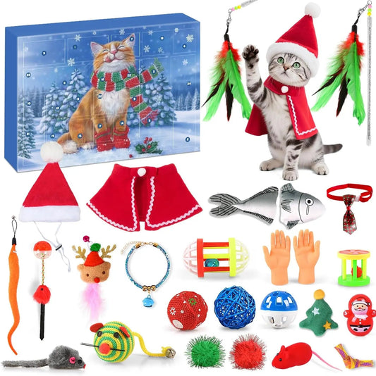 Fun Cat Christmas Countdown Calendar with Playful Toys - Fesara