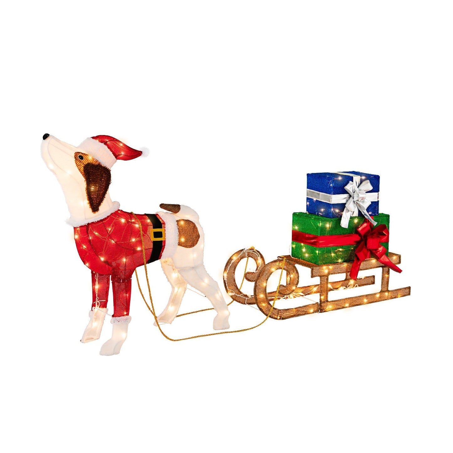 Christmas Dog Sled LED Decor with Gift Boxes - Fesara