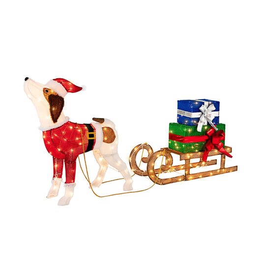 Christmas Dog Sled LED Decor with Gift Boxes - Fesara