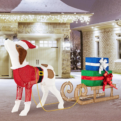 FestivePaws – Lighted Christmas Dog Sled with Gift Boxes Decoration 1