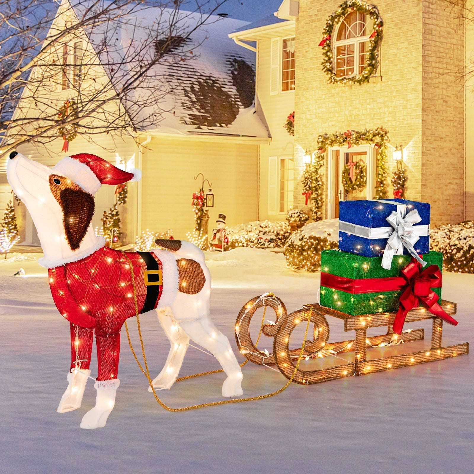FestivePaws – Lighted Christmas Dog Sled with Gift Boxes Decoration 2