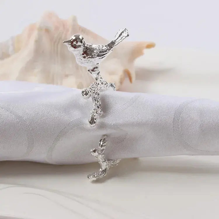 FloraNest | Elegant Decorative Bird & Flower Napkin Ring Set 4