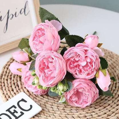 FloralVista | Elegant Vibrant Artificial Peony Bouquet for Home Décor 2