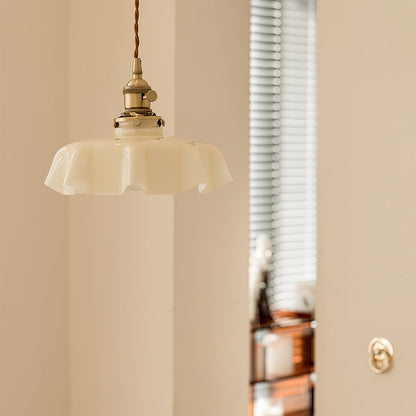 Elegant Ruffled Glass Metal Pendant Lamp
