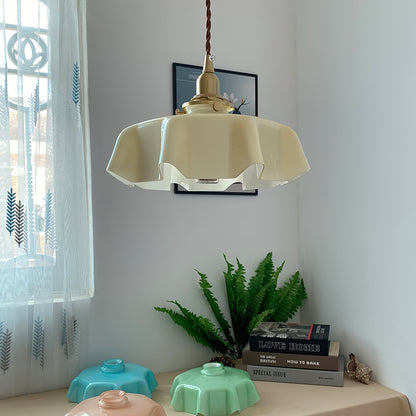 Elegant Ruffled Glass Metal Pendant Lamp