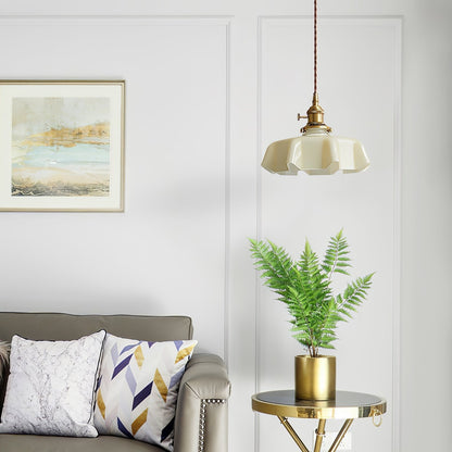 Elegant Ruffled Glass Metal Pendant Lamp
