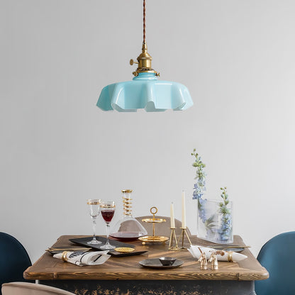 Elegant Ruffled Glass Metal Pendant Lamp
