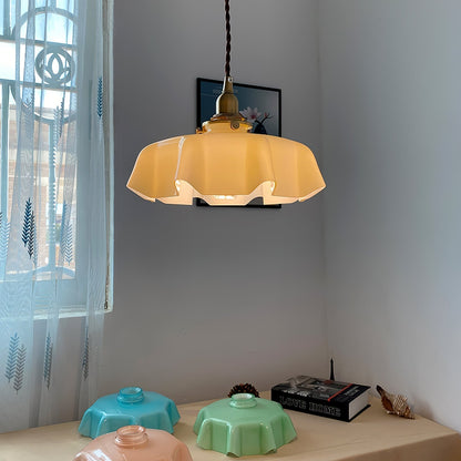 Elegant Ruffled Glass Metal Pendant Lamp
