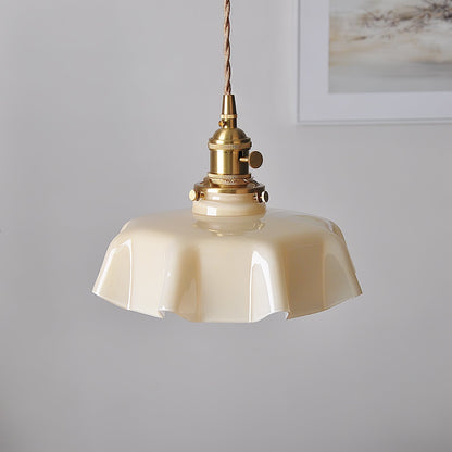 Elegant Ruffled Glass Metal Pendant Lamp