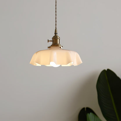 Elegant Ruffled Glass Metal Pendant Lamp