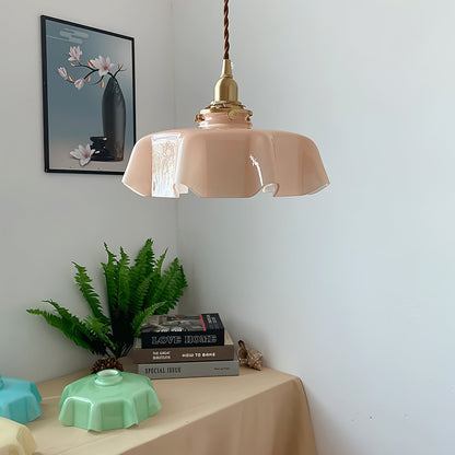 Elegant Ruffled Glass Metal Pendant Lamp