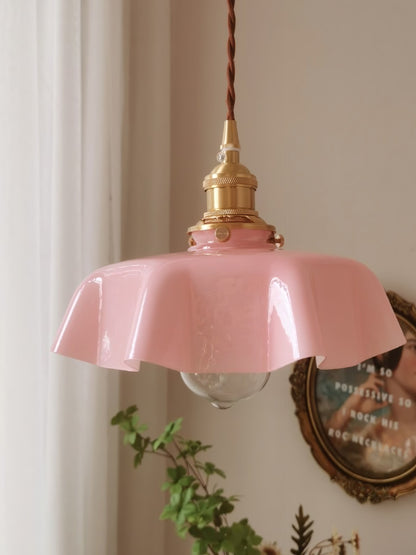 Elegant Ruffled Glass Metal Pendant Lamp