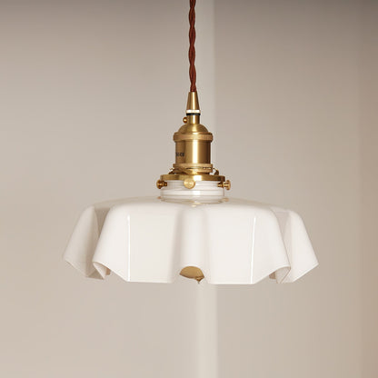 Elegant Ruffled Glass Metal Pendant Lamp