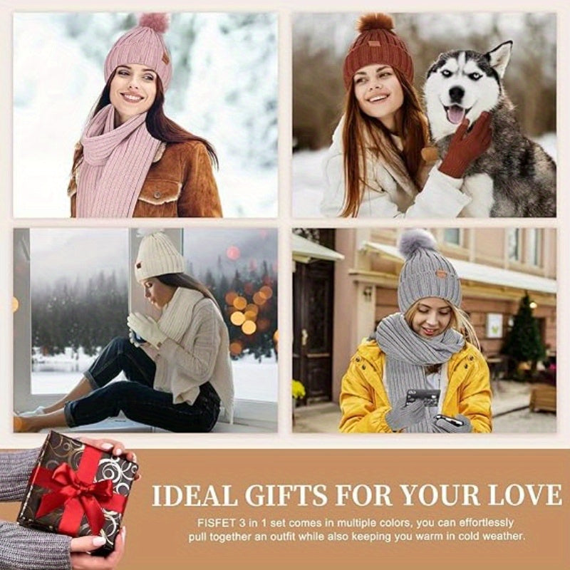 FrostAura | Stylish Cozy 3-in-1 Winter Accessories Set with Hat, Scarf, Gloves 2