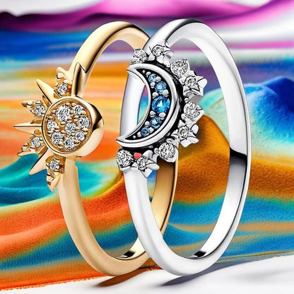 Beautiful Sterling Silver Moon Sun Ring