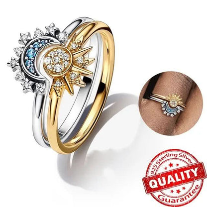 Beautiful Sterling Silver Moon Sun Ring