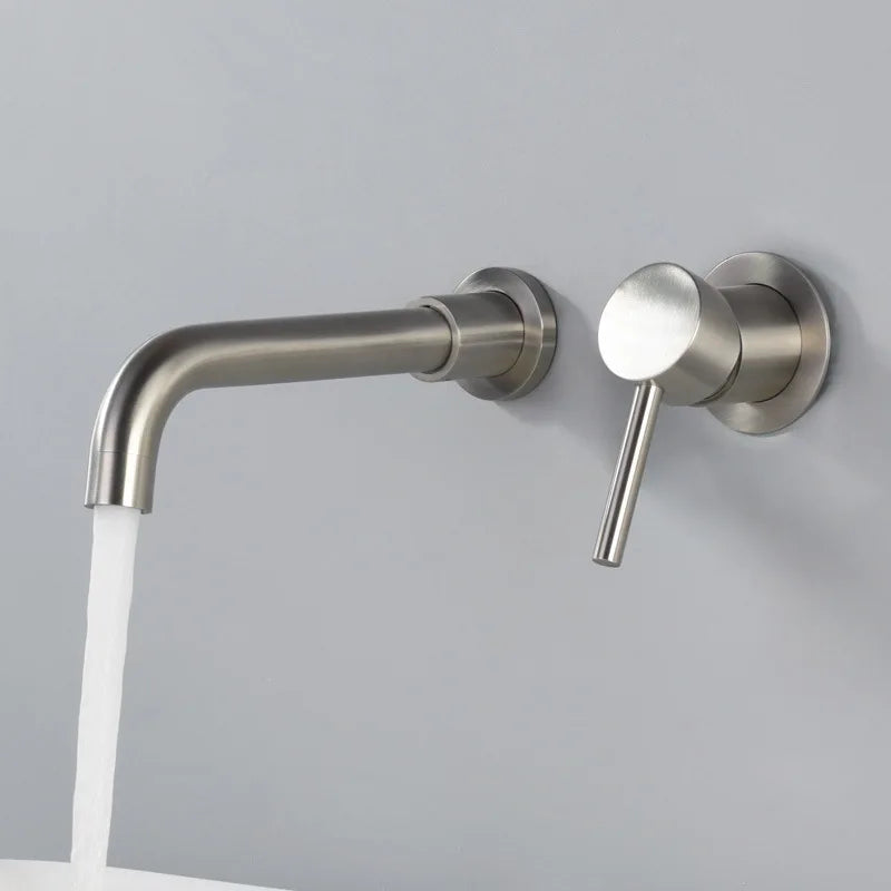 Stylish Wall Mount Basin Faucet with Brushed Nickel Finish - Fesara