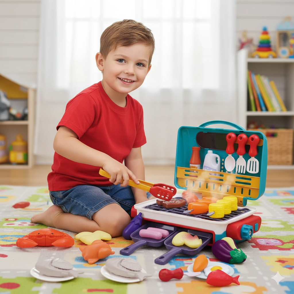 Fun Kids Play Kitchen BBQ Grill with Lights - Fesara