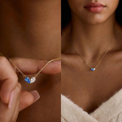 Delicate Double Birthstone Heart Pendant