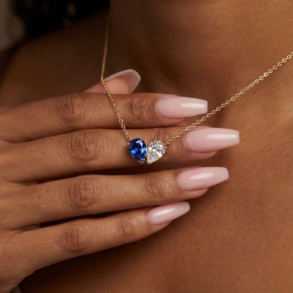 Delicate Double Birthstone Heart Pendant - Fesara