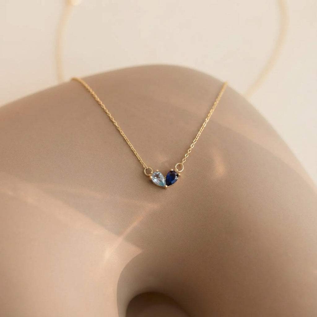 Delicate Double Birthstone Heart Pendant