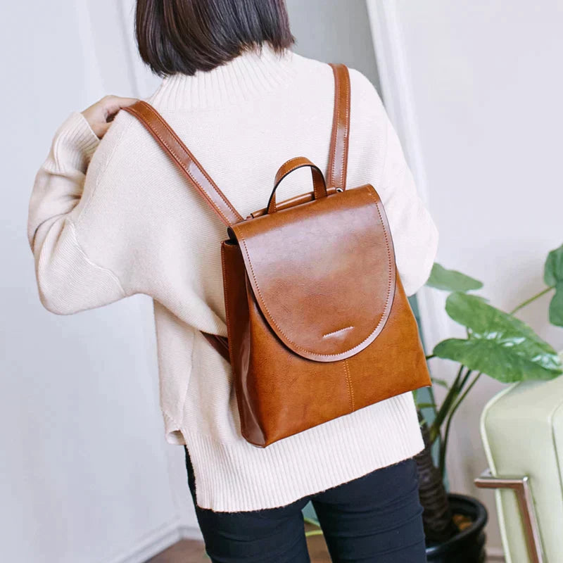 Fashionable Women's Leather Backpack with Spacious Compartments - Fesara