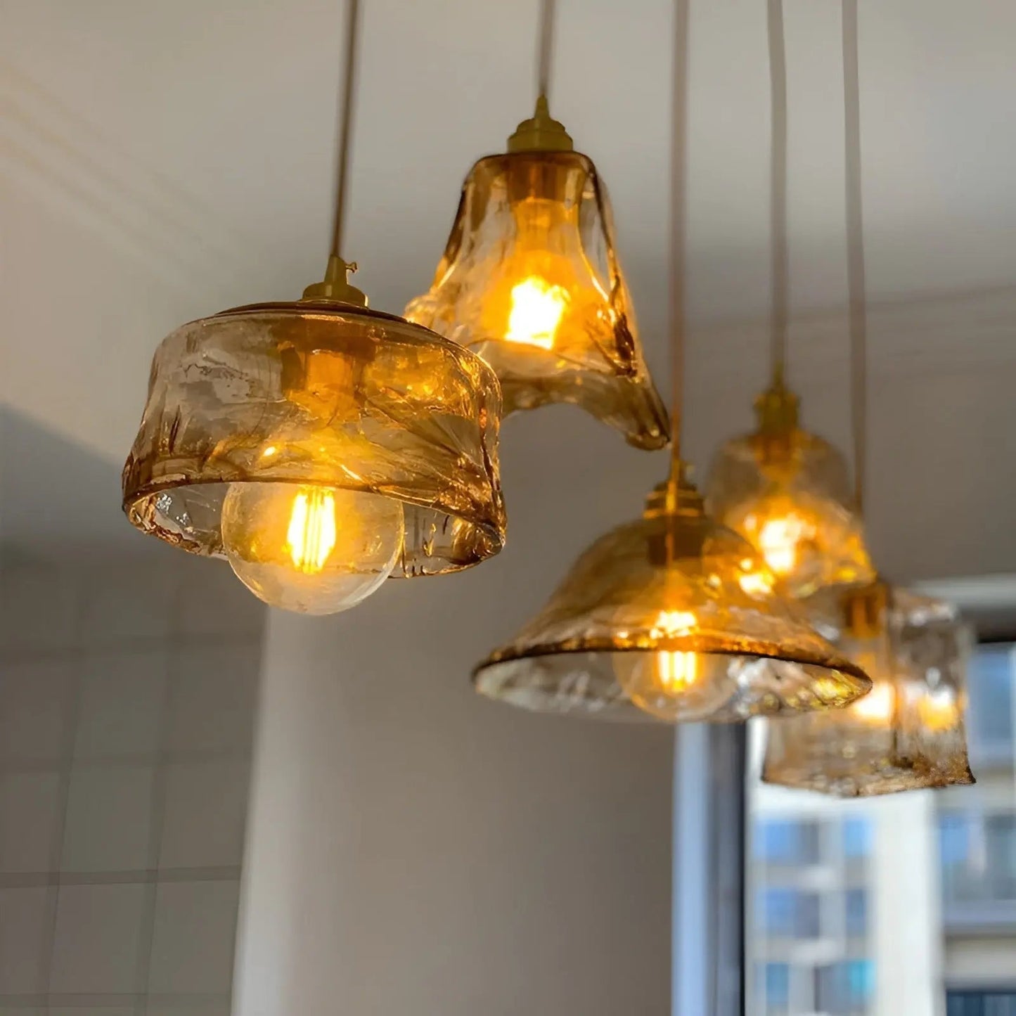 Elegant Crystal Pendant Light - Golden Glass Shade