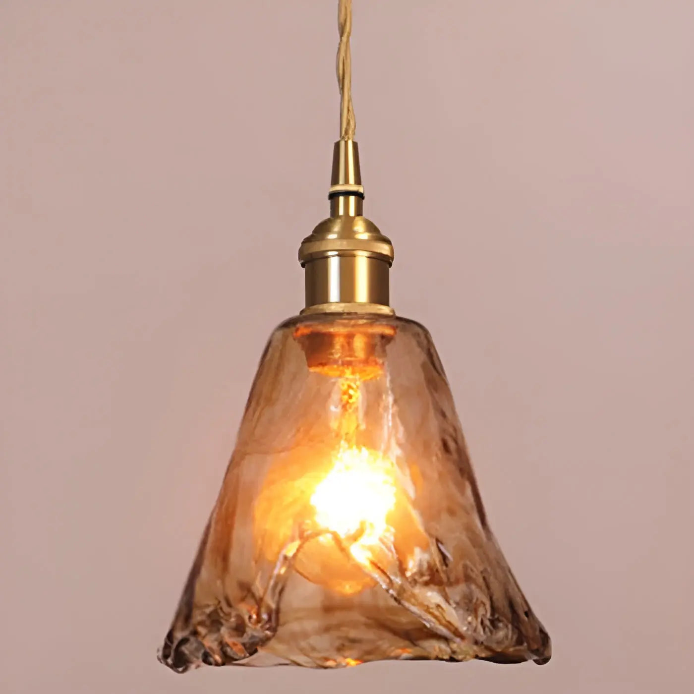 Elegant Crystal Pendant Light - Golden Glass Shade - Fesara