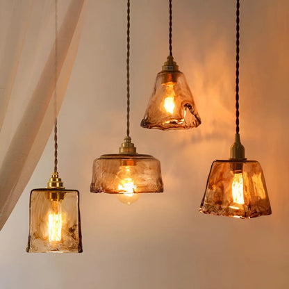 Elegant Crystal Pendant Light - Golden Glass Shade