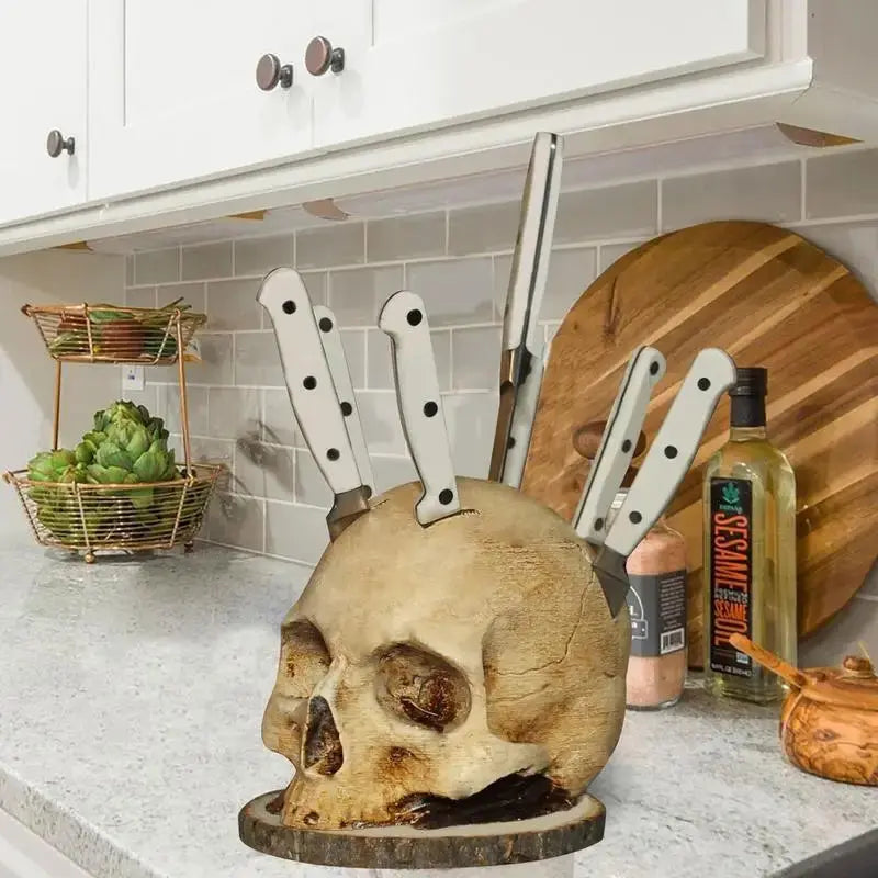 Dark Skull Kitchen Knife Block - Fesara